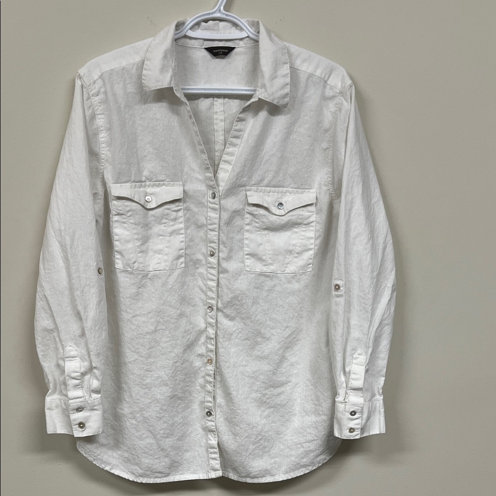 #70 Denver Hayes Crisp White Button Down Shirt Size L